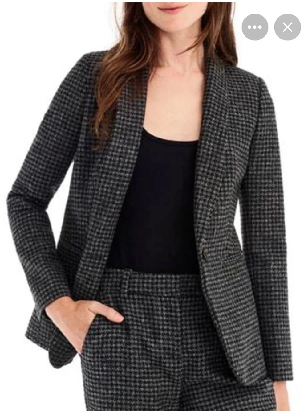 J. Crew Parke Blazer Houndstooth Plaid Wool Black Gray Style J4861 Size 2